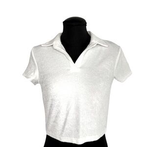 Love Streak Small white terry cloth collared crop top